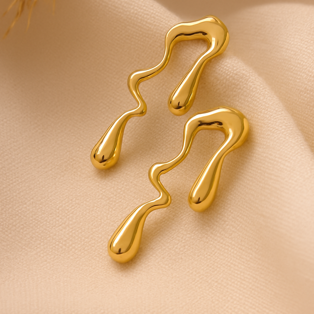 Molten Drip Statement Earrings | Anti-Tarnish Gold Plated Abstract Fluid Design
