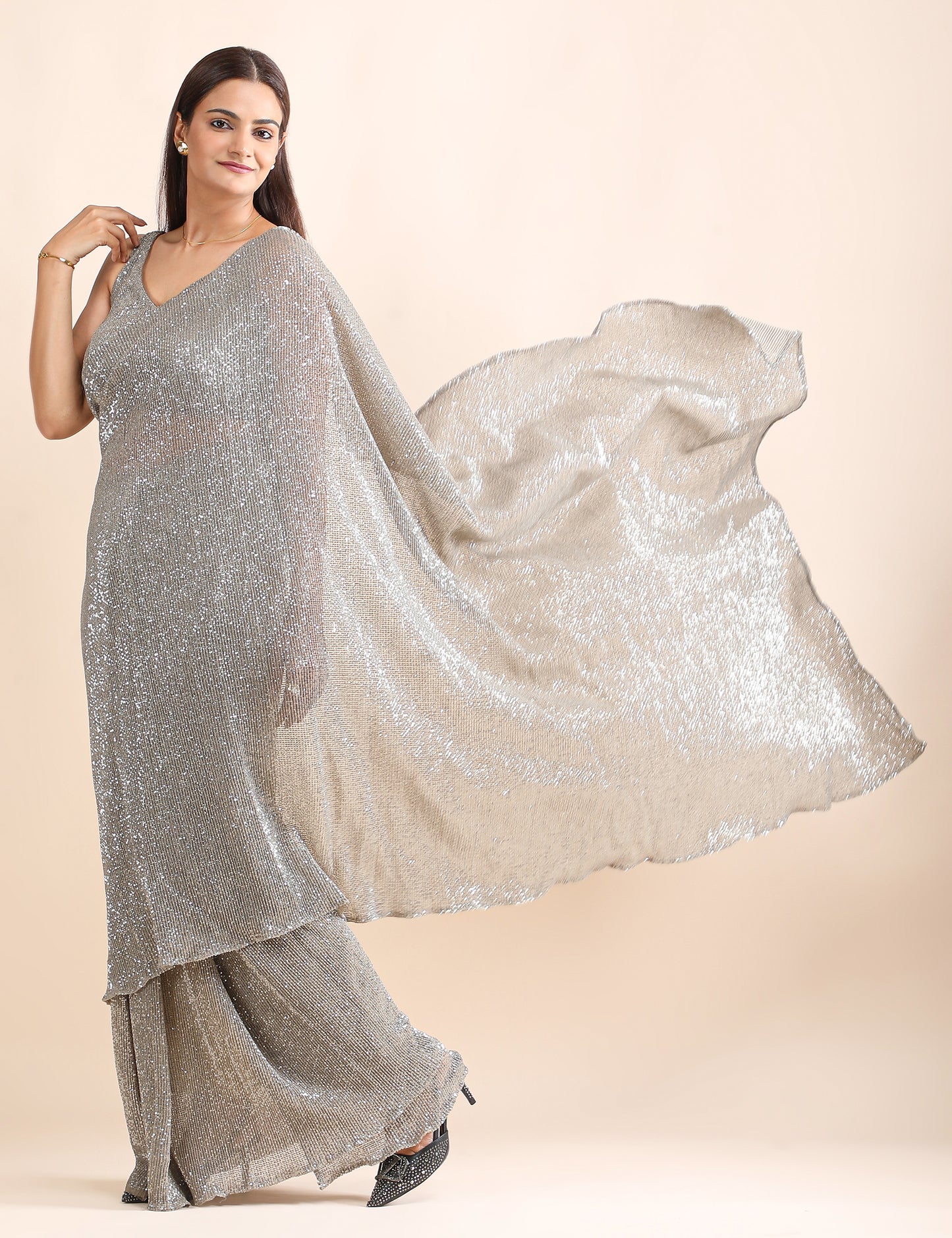 Liquid Stardust Saree With Blouse