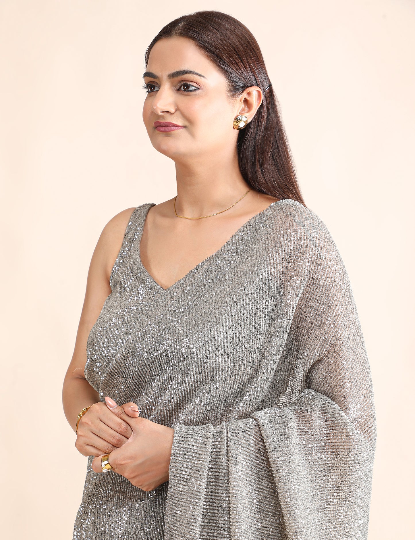 Liquid Stardust Saree With Blouse