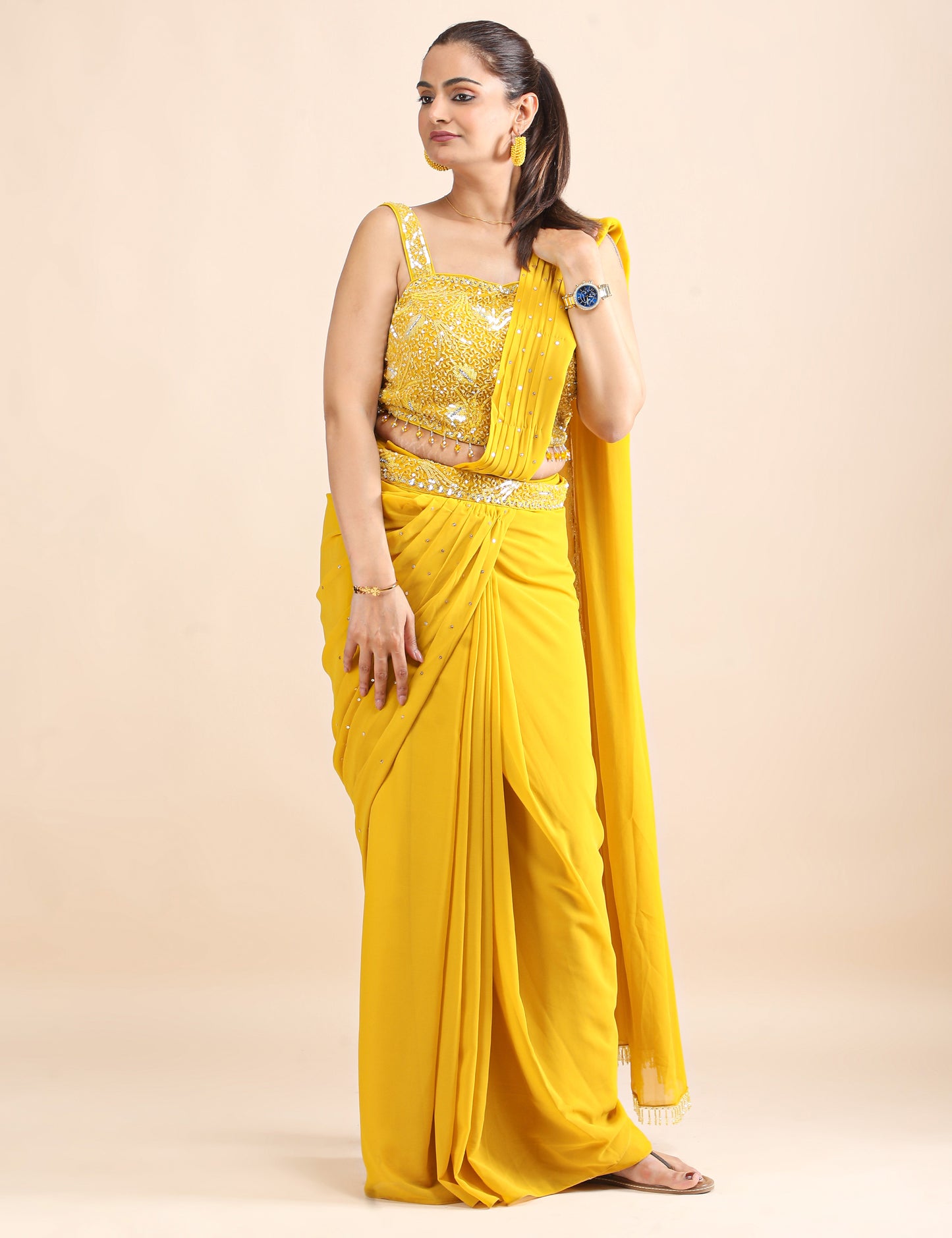 Golden Hour Glow Pre-Draped Saree with Blouse