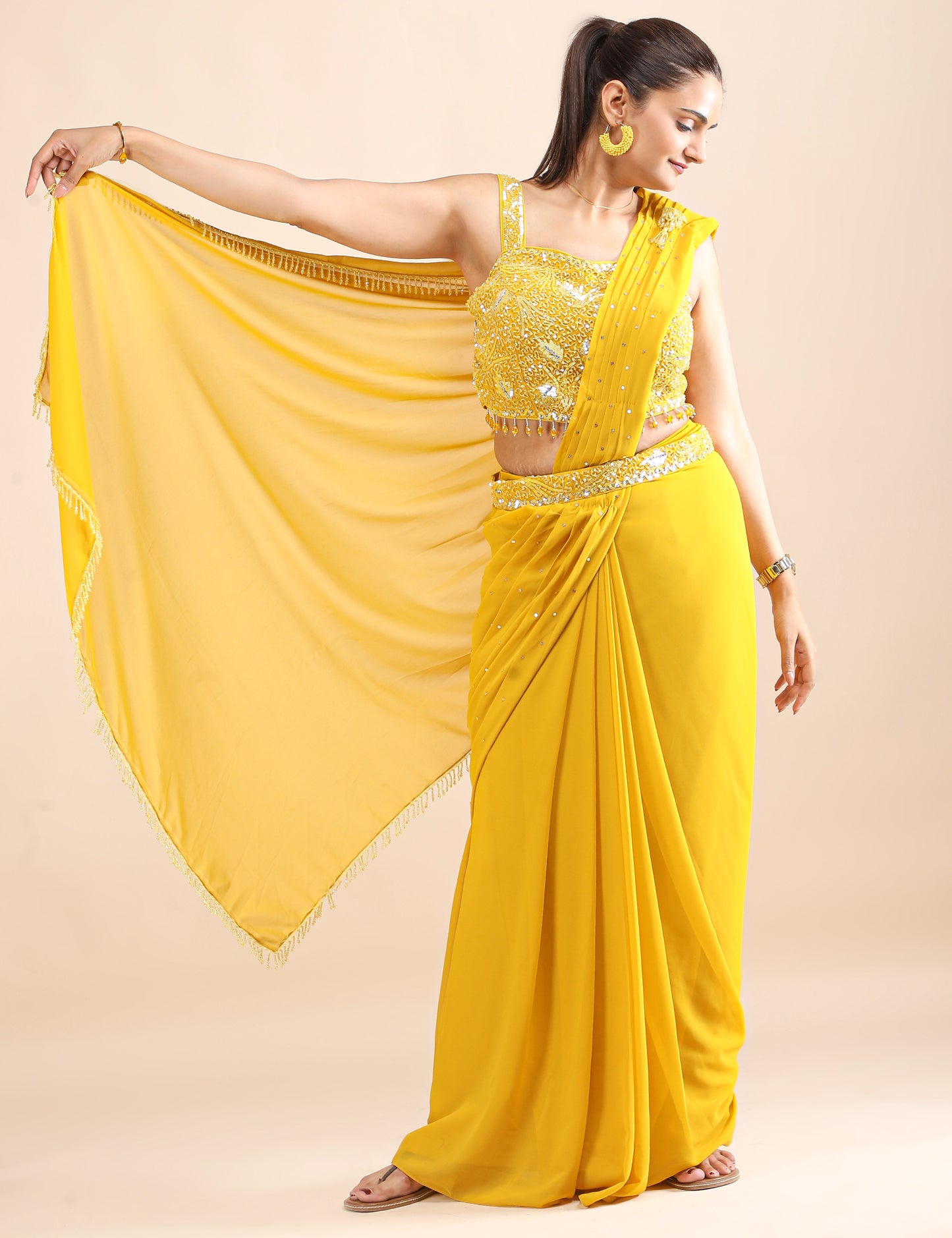 Golden Hour Glow Pre-Draped Saree with Blouse