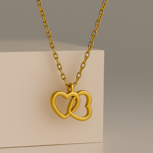 Two-Tone Interlocked Heart Pendant Necklace | Sparkling Zircon & Anti-Tarnish Gold Plated Romantic Jewelry