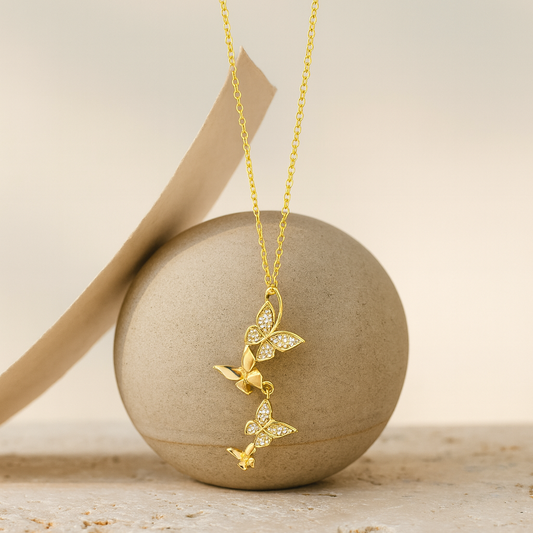 Whimsical Butterfly Pendant Necklace with Sparkling Zircon Wings | Anti-Tarnish Gold Plated Statement Jewelry