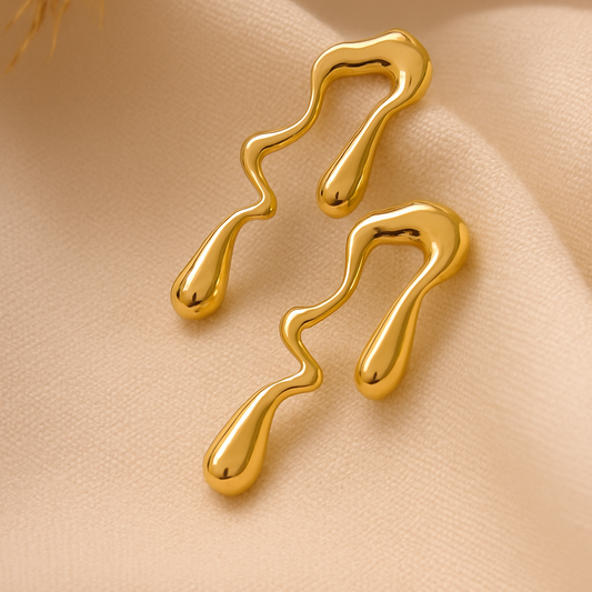 Molten Drip Statement Earrings | Anti-Tarnish Gold Plated Abstract Fluid Design