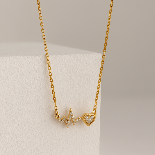 Anti-Tarnish Heartbeat & Heart Pendant Necklace with Sparkling CZ Crystals