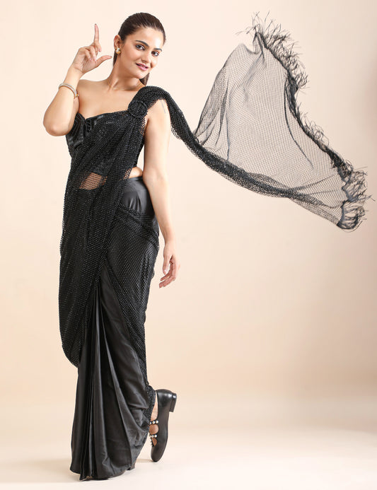 Noir Siren Corset Pre-Draped Saree