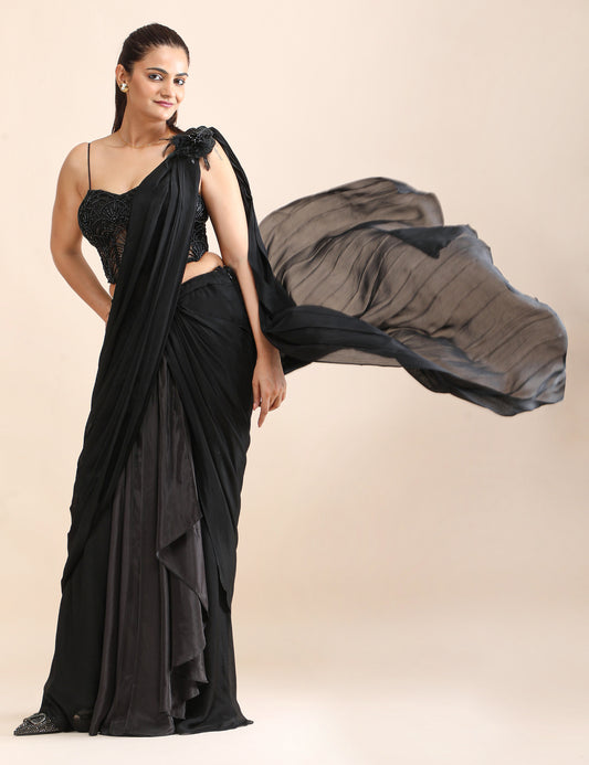 Midnight Wisper Pre-Draped Saree with Embellished Corset Blouse