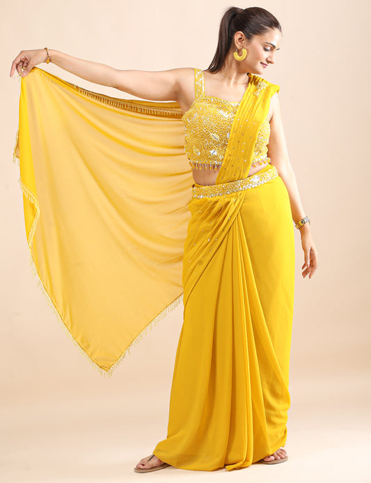 Golden Hour Glow Pre-Draped Saree with Blouse