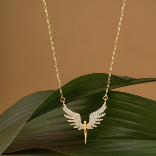 Anti-Tarnish Angel Wings Pendant Necklace with Sparkling CZ Crystals