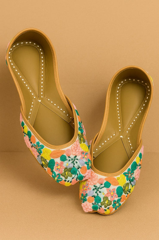 Handcrafted Multicolor Floral Embroidered Jutti – Vibrant Festive & Everyday Women’s Footwear