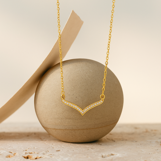 V-Shaped Gold Chevron Necklace with Zircon Detailing | Anti-Tarnish Modern Minimal Jewelry